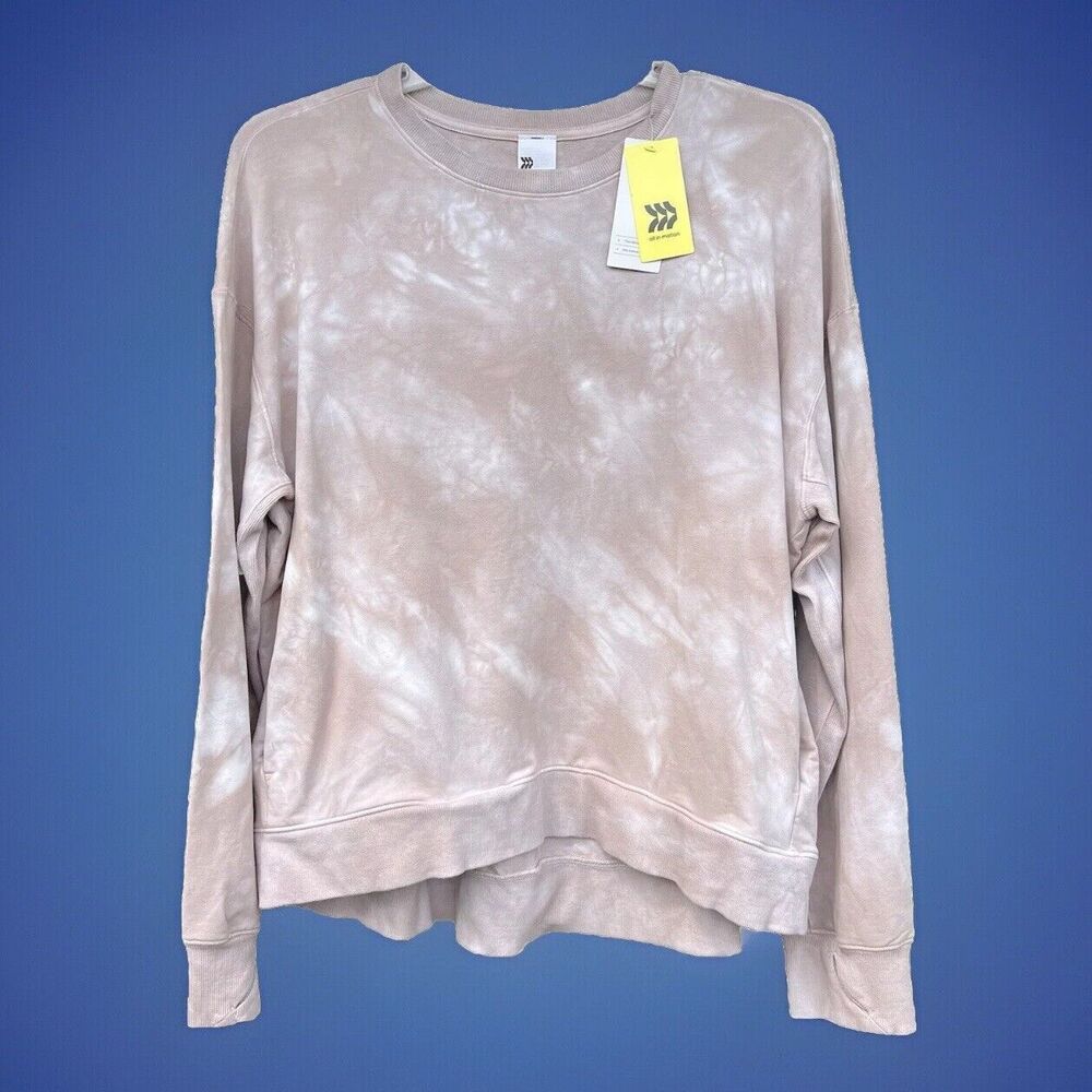 All in Motion Tie Dye Crewneck Thumbholes Sweatshirt XXL Pockets Grey/Tan NWT